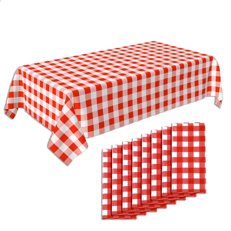 C CRYSTAL LEMON Crystal Lemon 8-Pack Red and White Checkered Plastic Covers â€“ Disposable Plaid Picnic Party DÃ©cor for Tables (8 Count) - Image 1